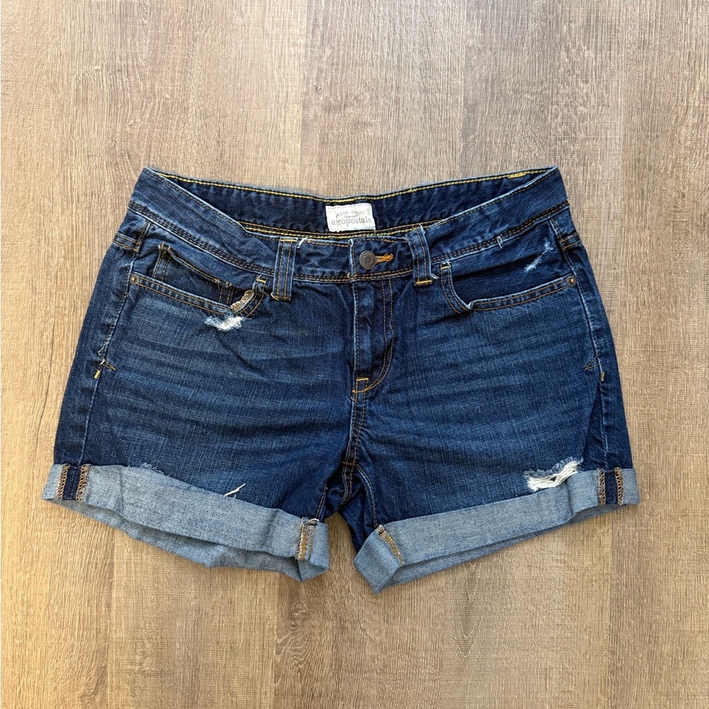 Aéropostale Women’s Denim Shorts Size 9/10 Cuffed Distressed Blue Jean Shorts